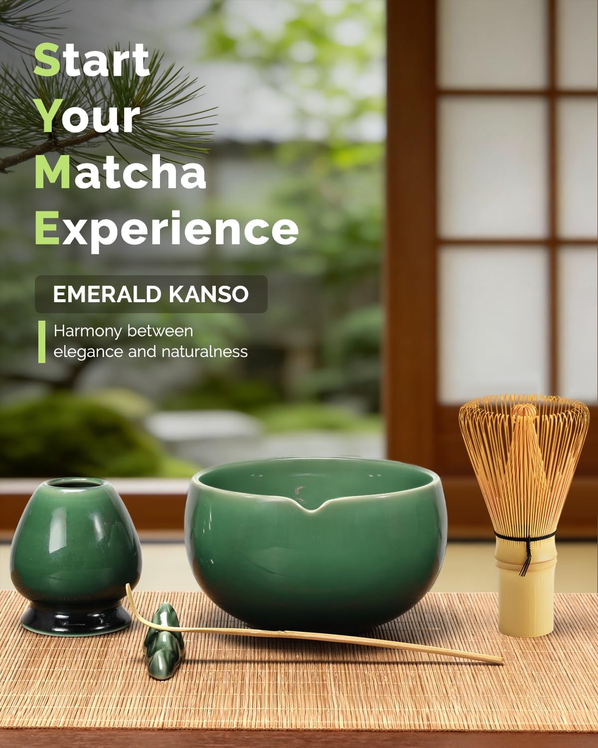 Maestri House Matcha Whisk Set, 7-Pc Complete Matcha Kit with Spouted Ceramic Bowl, Bamboo Whisk and Holder, Scoop, Spoon Rest & Sifter, Tea Cloth – Ideal Gift for Matcha Lovers (Black Stone)