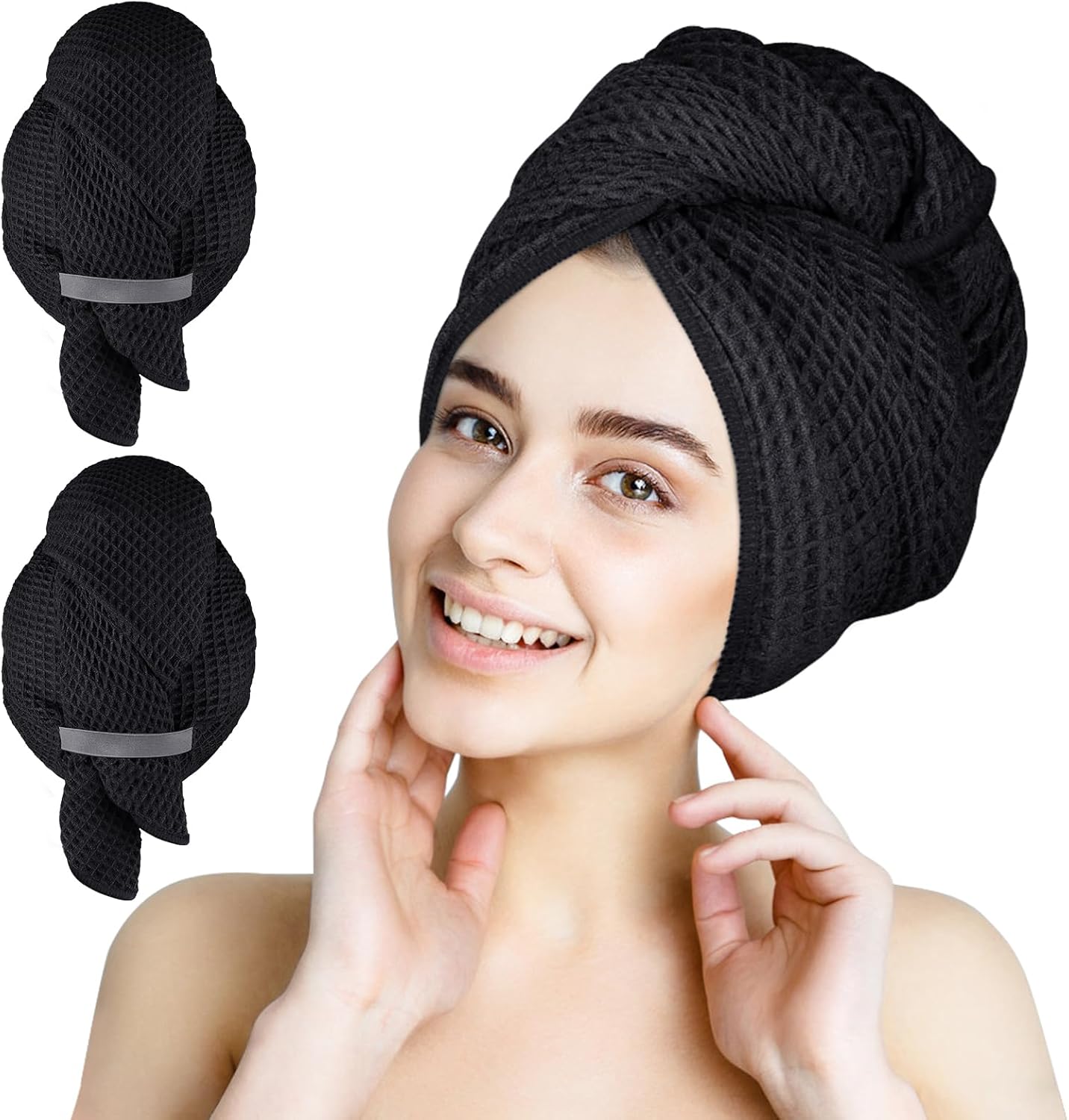 HOMEXCEL 5 Pack Microfiber Hair Towels - 40 x 20 inches Super Soft, Fast Drying Turbans for Long, Thick, Curly Hair - Anti Frizz Wrap with Elastic Strap
