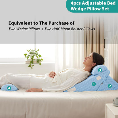 Bedluxe Wedge Pillow Headboard, 3PCS Orthopedic Bed Wedge Pillows Set for After Surgery, Adjustable Pillow Wedge for Acid Reflux&Back Pain Relief, Sleeping, Back Pillow for Bed Sitting Up, White/Grey