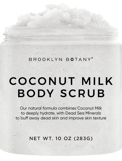 Brooklyn Botany Coconut Milk Body Scrub - Moisturizing and Exfoliating Body, Face, Hand, Foot Scrub - Fights Stretch Marks, Fine Lines, Wrinkles - Great Gifts for Women & Men - 10 oz