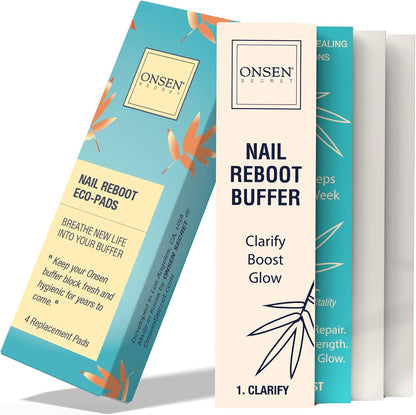 Onsen Secret Professional Nail Buffer Block | 4-Way Buffing for Natural Shine & Healthy Natural Nails - Includes 2 Extra Shine Pads, Salon-Quality, Post-Gel & Acrylic Recovery | 1 Pack
