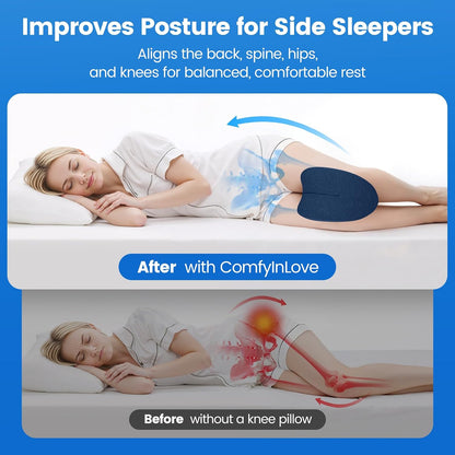 Knee Pillow for Side Sleepers, High-Density Memory Foam Leg Pillow for Side Sleeping, Heart-Shaped Design for Knees, Hips & Spinal Alignment, Grey
