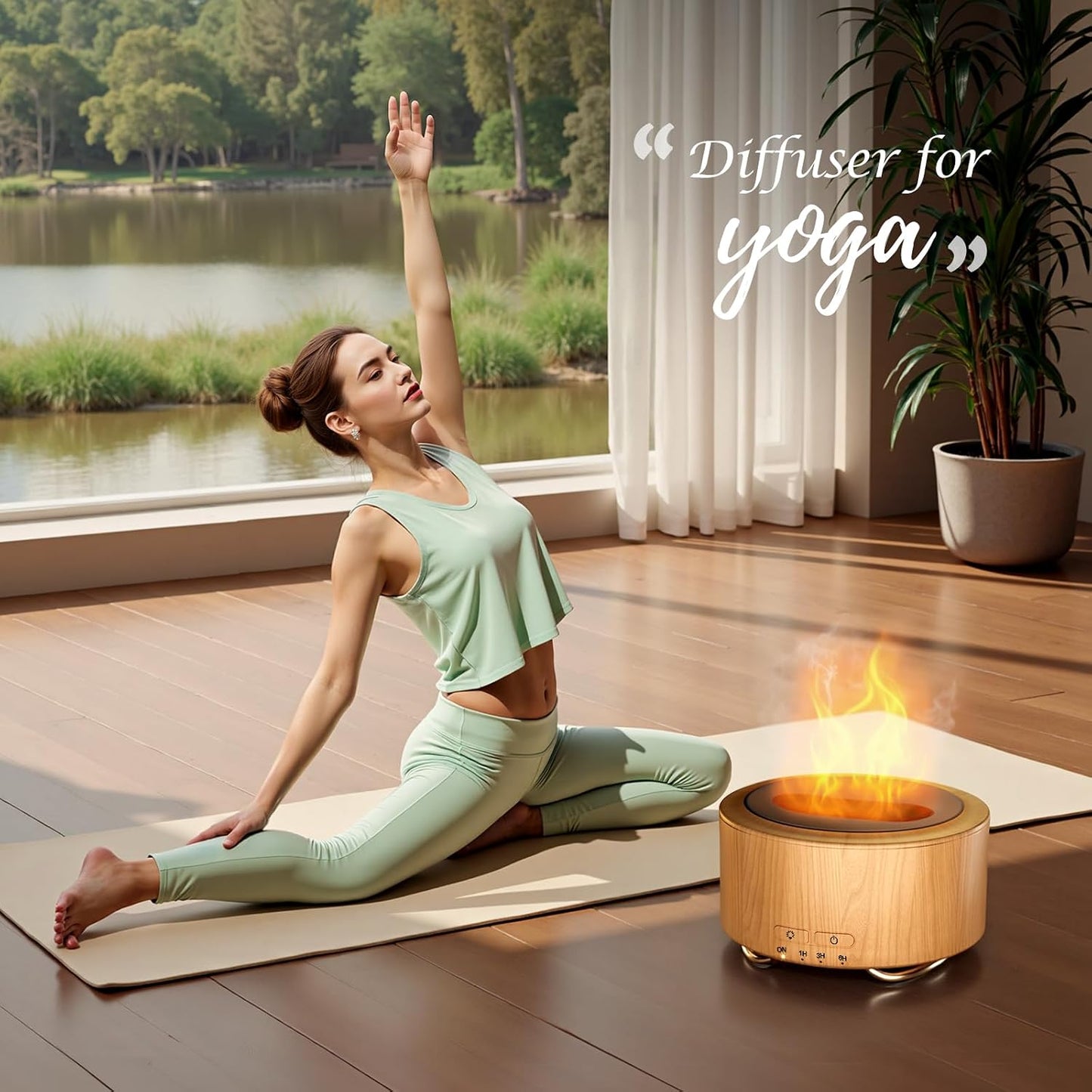 Essential Oil Diffuser for Home: 500ML Aroma Diffuser with Fireplace Flame Light & 9 Colors LED Improved - Quiet <25dB Cool Mist Humidifier for Bedroom Office Yoga Room