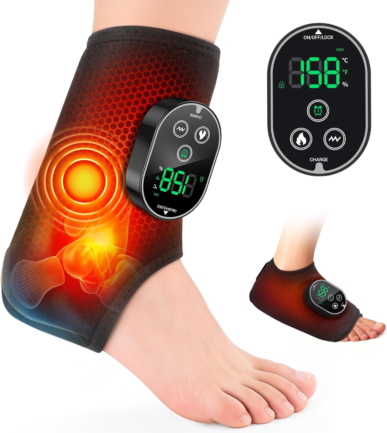WoloyHeatie Cordless Foot Massager for Neuropathy, 3000mAh Rechargeable Ankle Heating Pad with Massage for Circulation, Foot Ankle Pain Relief Massager, Gray