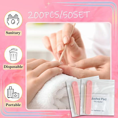 Disposable Manicure Kit - 50pc Mini Nail Buffer, Nail File, Wood Stick, OPP Bag, Press On Nail Tool Kit for Salon Home (Purple)