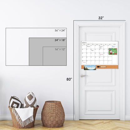 ARCOBIS Dry Erase Calendar with Cork Board for Wall, 24"x 18" Magnetic Calendar Whiteboard with Black Frame, Monthly Combination Board for School, Home, Office