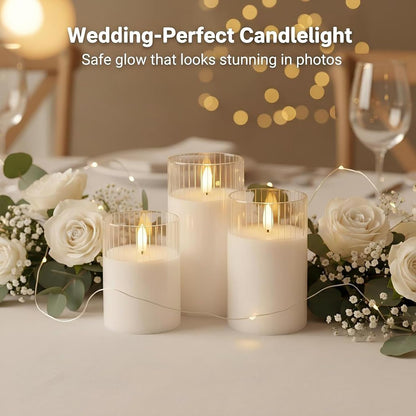 ANGELLOONG Flickering Flameless Candles, Realistic Battery Operated Candles with Remote and Timer, Set of 3 LED Candles for Fall Room Home Wedding Decor Centerpieces Table Party Christmas Decorations