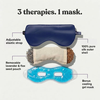 ASUTRA Silk Eye Pillow for Sleep, Black - Filled w/Lavender Buds & Flax Seeds, Weighted Eye Mask, Meditation & Light Blocking Blindfold, Cooling Gel Mask Included