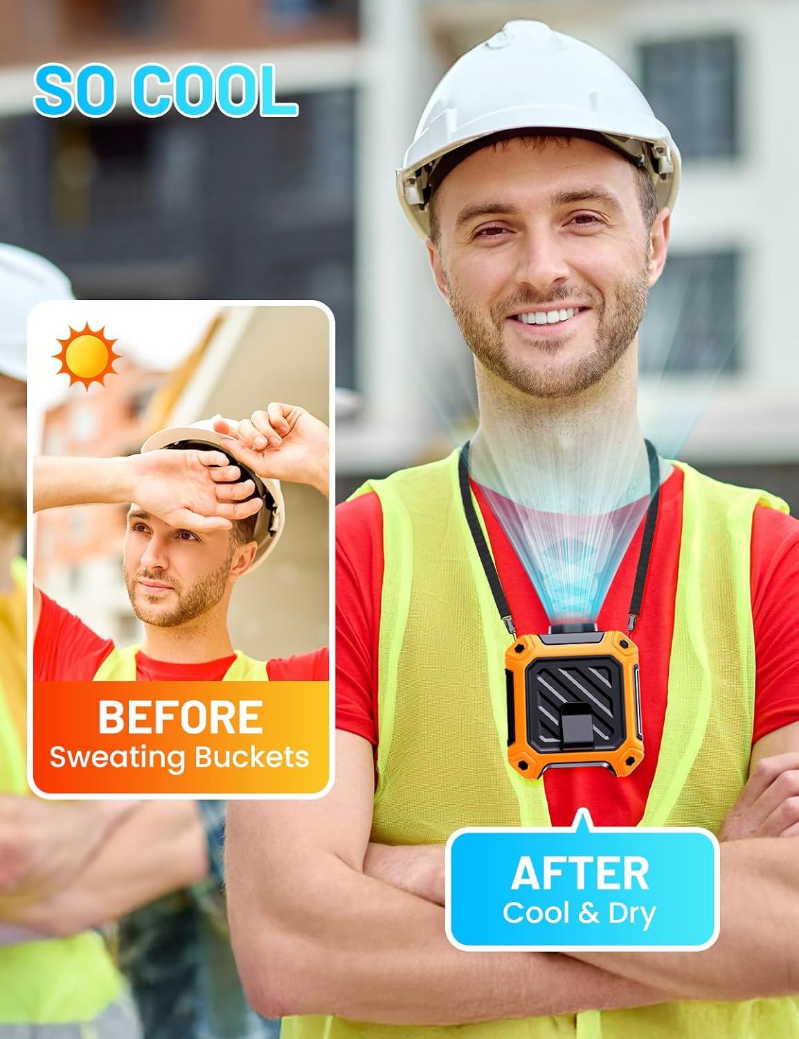 Portable Waist Fan with 10000mAh Battery, 5 Speeds, 130° Wide Angle Airflow, Hands-Free Clip-on for Outdoor Work, Hiking, Camping (orange)