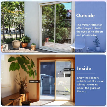 Coavas One Way Privacy Window Film, Heat Control Window Tint for Home, Sun Blocking Reflective Window Film See Out Not in, Anti UV Static Cling for Windows Office Door (Black, 17.5 Inch X 6.5 Feet)