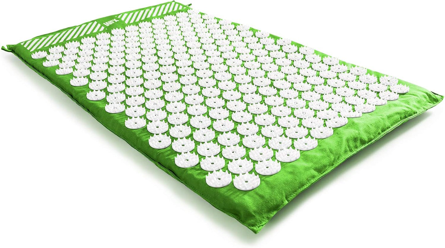 Acupressure Mat and Pillow Set - Relieves Stress, Back, Neck, and Sciatic Pain - Comes with a Vinyl Carry Bag for Storage and Travel - Green