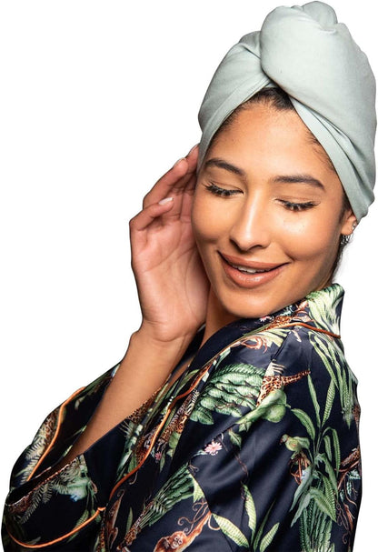 2 Pack T-Shirt Hair Plopping Towel for All Textures - Cotton Blend Water Absorption Turban with Secure Button - Moisture Gentle Styling and Setting Wrap - Sage & Pink