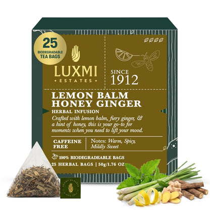 Luxmi Estates - Lemon Balm Honey Ginger 25 teabags