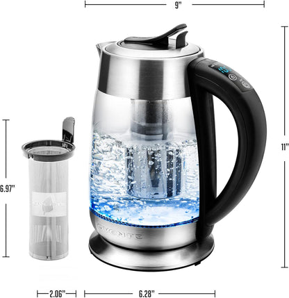 OVENTE Digital Glass Electric Kettle with Temperature Control, 1.8L Cordless Electric Tea Kettle with 7 Presets, Water Boiler Electric Pot, Keep Warm Function, Auto Shut-Off, Silver KGD752S