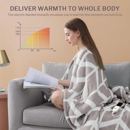 VENTIMI Electric Blanket Heated Throw, 50" x 60" Heated Blanket with 5 Heat Levels & 3 Hours Auto Off, Fast Heating Blankets with ETL & FCC Certification, Grey