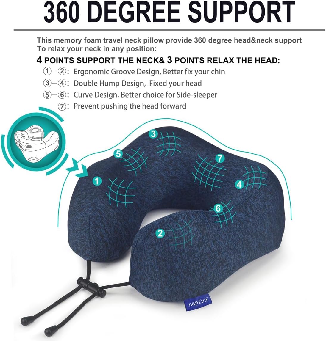 napfun Neck Pillow for Traveling, Upgraded Travel Neck Pillow for Airplane 100% Pure Memory Foam Travel Pillow for Flight Headrest Sleep, Portable Plane Accessories, Light Grey