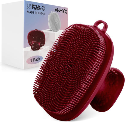 Back Scrubber for Shower & Face Scrubber, 2Pcs Silicone Exfoliating Brush Set with 17In Long Handle, Soft Body & Facial Cleansing Scrubber for Men Women