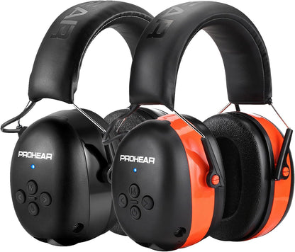 PROHEAR 037 Bluetooth 6.0 Hearing Protection Headphones with Rechargeable 1500mAh Battery, 30dB SNR Safety Noise Reduction Ear Muffs 120H Playtime for Mowing, Workshops, Snowblowing - Black