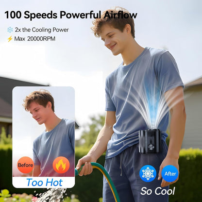 KIMMOO Portable Cool Clip Waist Fan with Ice Cooler,100-Speed, Rechargeable
