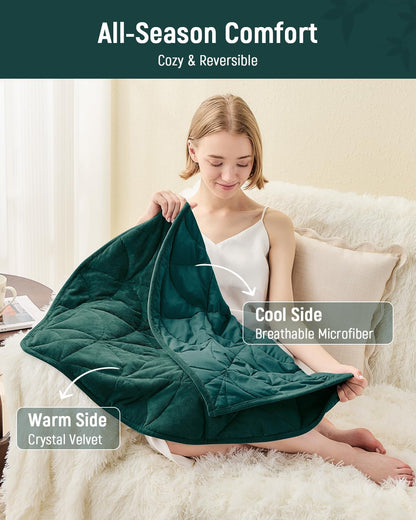 Weighted Lap Blanket 7 lbs for Adults, Luxury Soft Small Weighted Blanket, Compact Portable Weighted Lap Pad for Relaxation, Sleeping, Travel, All-Season Use, Forest Green, 40" x 52"