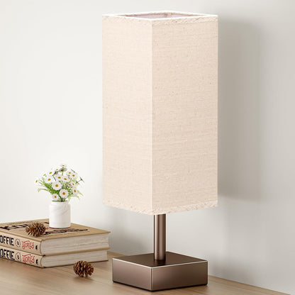 aooshine Small Table Lamp for Bedroom - Bedside Lamps for Nightstand, Minimalist Night Stand Light Lamp with Square Fabric Shade, Desk Reading Lamp for Kids Room Living Room Office Dorm