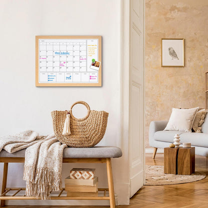 3-in-1 Dry Erase Calendar for Wall, Magnetic Surface Calendar Whiteboard | 17x13 inches Monthly & Weekly Planner Whiteboard, Dry Erase Board with Black Wood Frame, Magnetic Calendar for Classroom