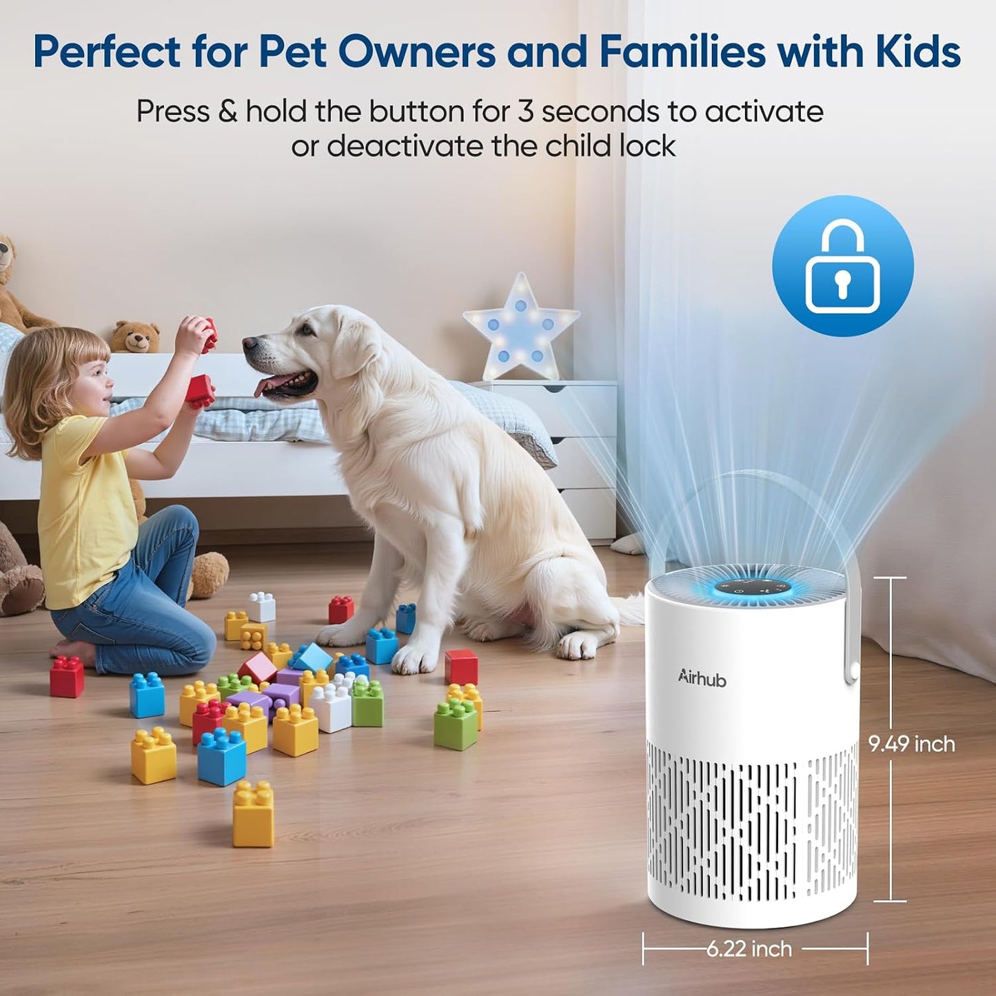 Air Purifier for Bedroom Home, Covers Up to 880 Ft², True HEPA Quiet 3-in-1 Air Purifiers Filter, 20dB Sleep Mode, Air Cleaner, 360° Intake, Remove Dust, Smoke, Pet Dander & Odors, White