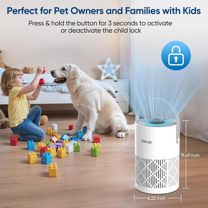 Air Purifier for Bedroom Home, Covers Up to 880 Ft², True HEPA Quiet 3-in-1 Air Purifiers Filter, 20dB Sleep Mode, Air Cleaner, 360° Intake, Remove Dust, Smoke, Pet Dander & Odors, White