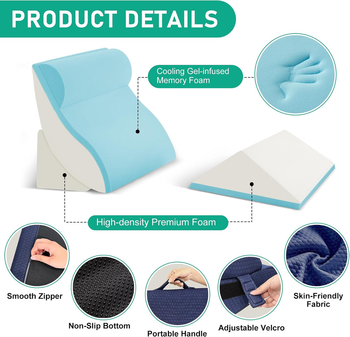 4PCS Wedge Pillow Set for After Surgery, White/Grey
