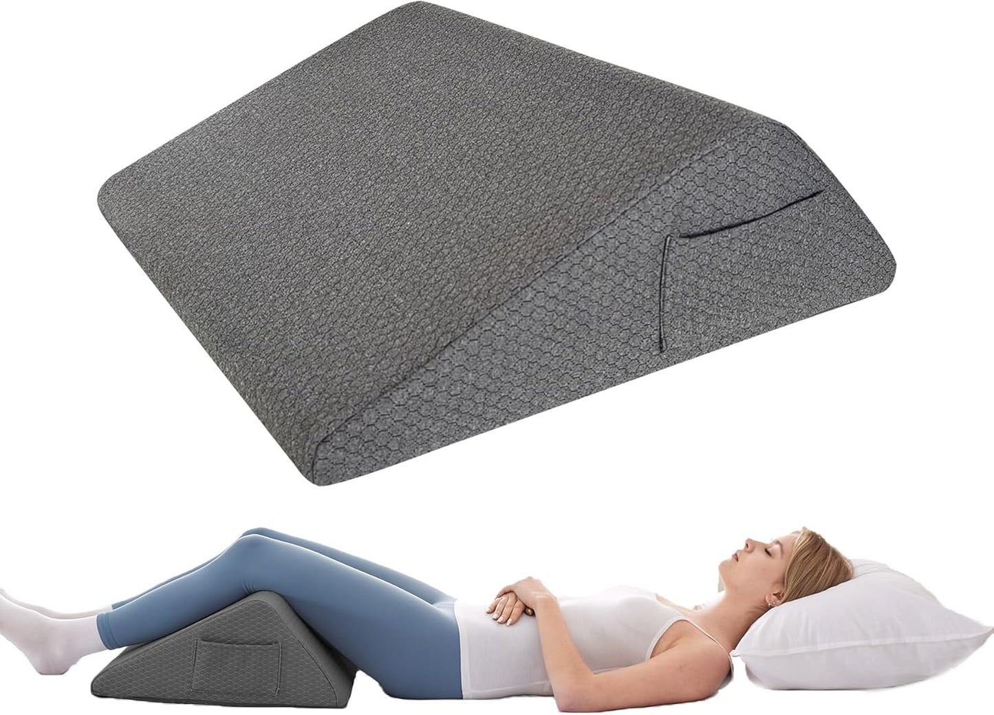 Bedluxe Knee Pillow for Back Sleeping, Leg Pillow Knee Wedge Pillow, Memory Foam Wedge Pillows for Legs Post Surgery, Triangle Pillow for Knee Support, Leg Elevation, Knees Hip Back Pain Relief, White