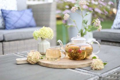 Teabloom Blossoms Glass Teapot – Stovetop and Microwave Safe Borosilicate Glass Teapot with Removable Loose Tea Glass Infuser (32 Oz) - Tea Purist's Choice