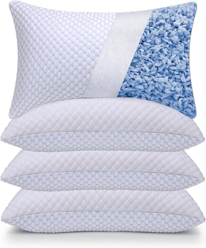 OSBED Shredded Memory Foam Pillows Queen Size Set of 2 | Neck pain relief, supportive, odorless, cooling pillow, adjustable, washable, CertiPUR-US hypoallergenic adult pillow