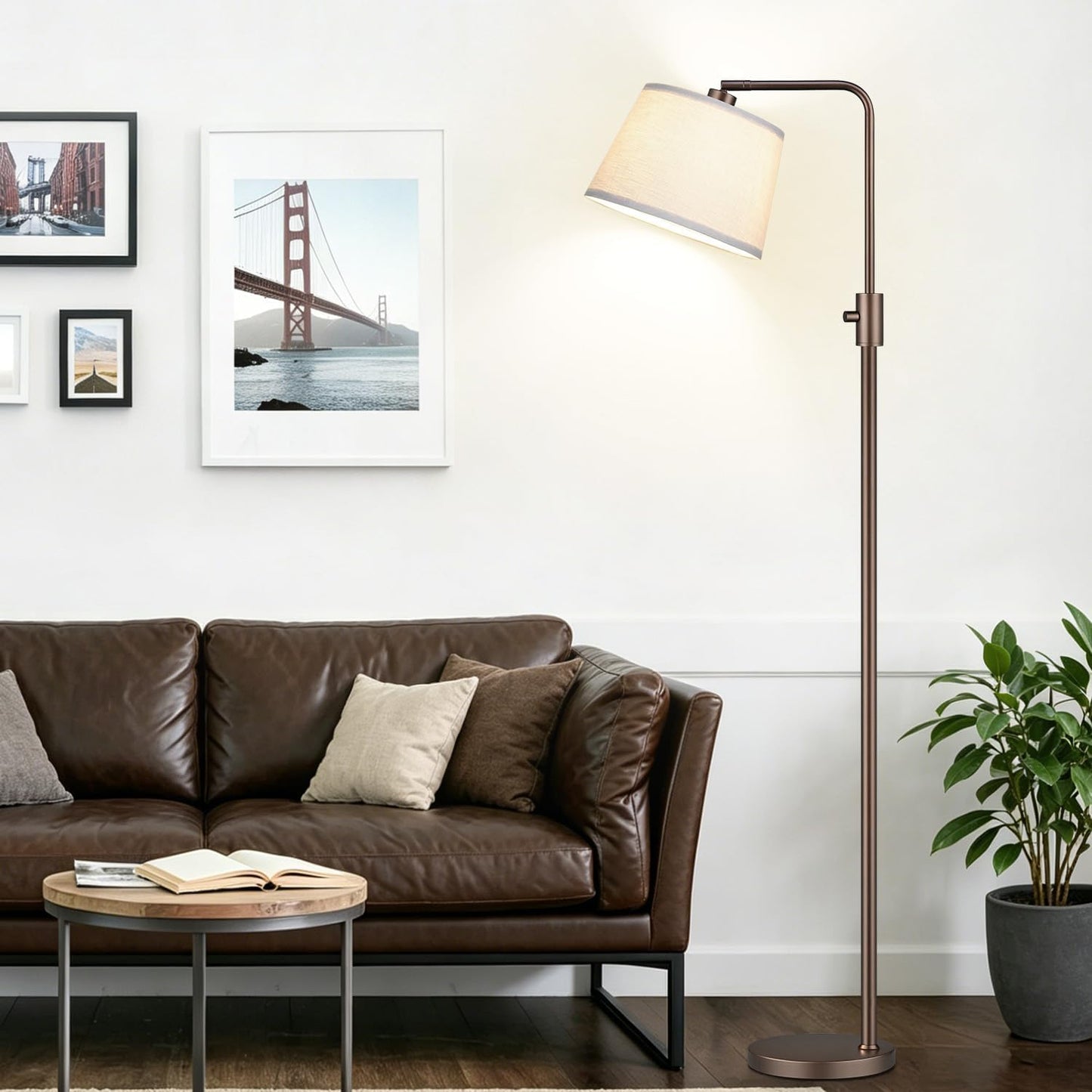 【Upgraded】 Dimmable Floor Lamp, 1000 Lumens LED Edison Bulb Included, Arc Floor Lamps for Living Room Modern Standing Lamp with Linen Shade, Tall Lamp for Bedroom Office Dining Room- Black
