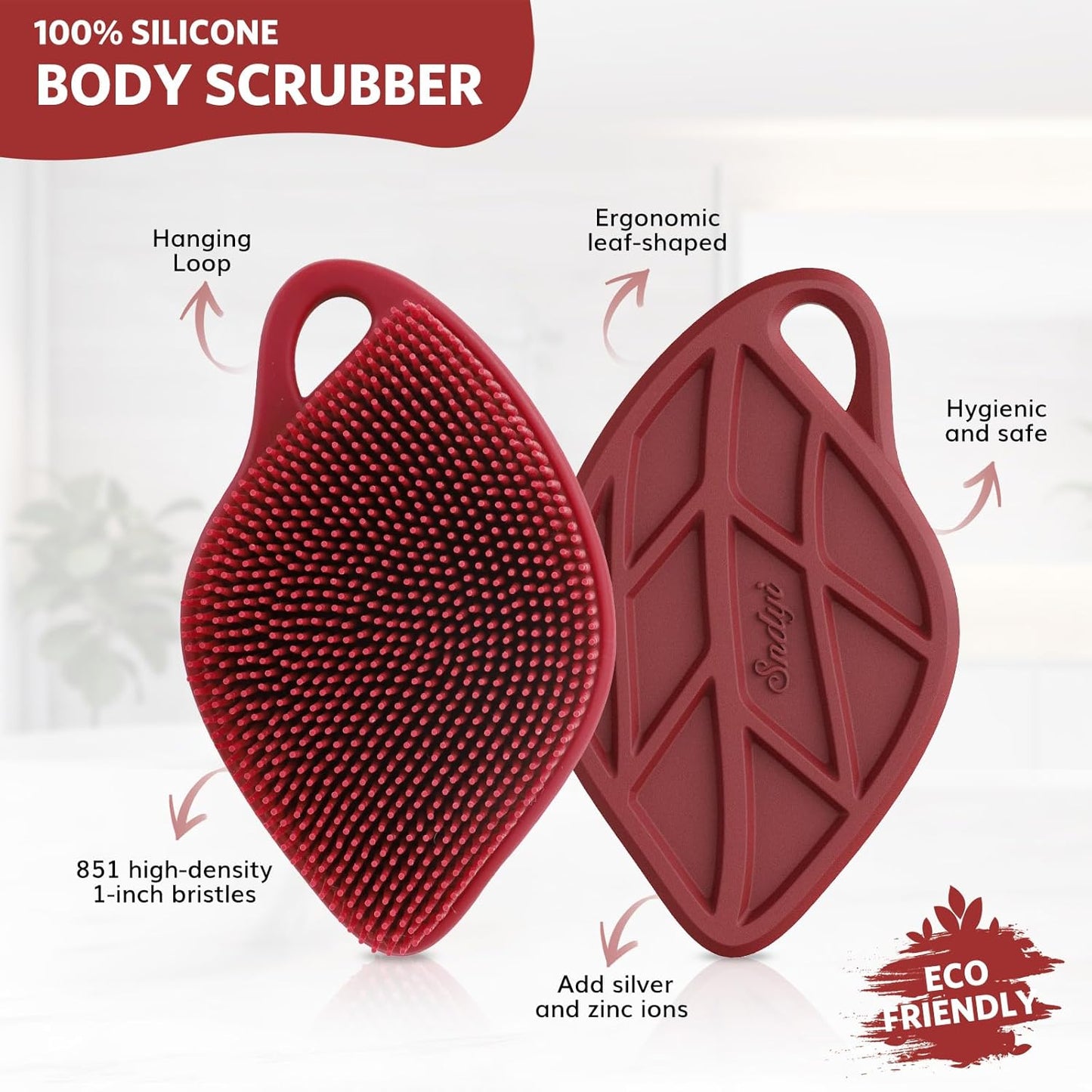 Sndyi Silicone Body Scrubber, Gentle Exfoliating Body Scrubber for Sensitive Skin, Leaf Shaped Shower Scrubber for Body with Lathering Bristles, Silicone Loofah Body Brush for Showering, Oatmeal