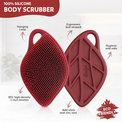Sndyi Silicone Body Scrubber, Gentle Exfoliating Body Scrubber for Sensitive Skin, Leaf Shaped Shower Scrubber for Body with Lathering Bristles, Silicone Loofah Body Brush for Showering, Oatmeal