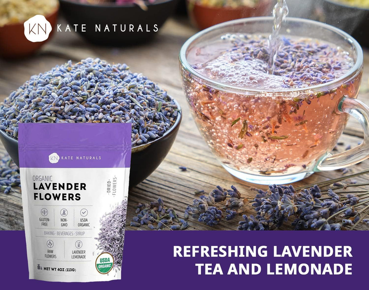 Kate Naturals Dried Lavender Flowers for Tea, Syrup, Lemonade (4oz)