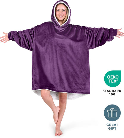 Bare Home Wearable Blanket Hoodie - Soft Plush Sherpa - Warm and Cozy - Oversized Wearable Blanket