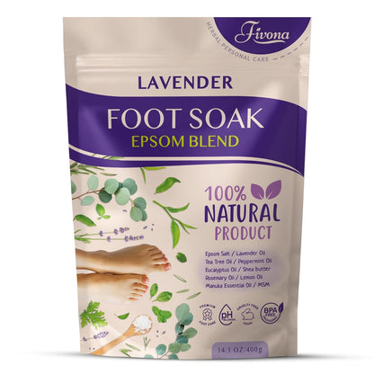 Fivona Tea Tree Foot Soak Blend 14.1 oz - Epsom Salt with Essential Oils for Healthy Toenails, Soothing Relief, Callus Softening - Pedicure Therapy for Soft, Rejuvenated Feet