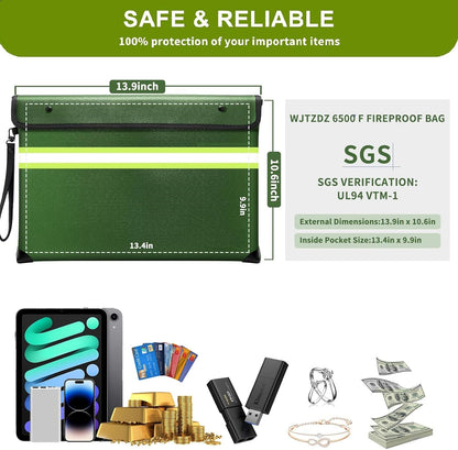 Upgraded Fireproof Money Bag,10 Layers of Heat Insulated Materials 6500°F