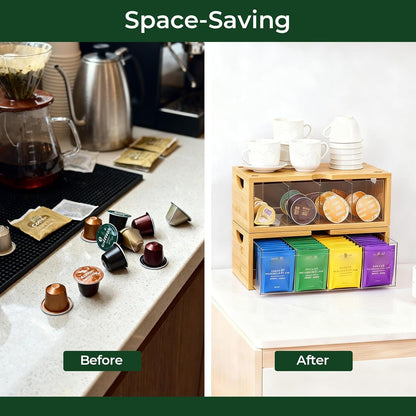 Bamboo Stackable Tea Bag Organizer, 2-Piece