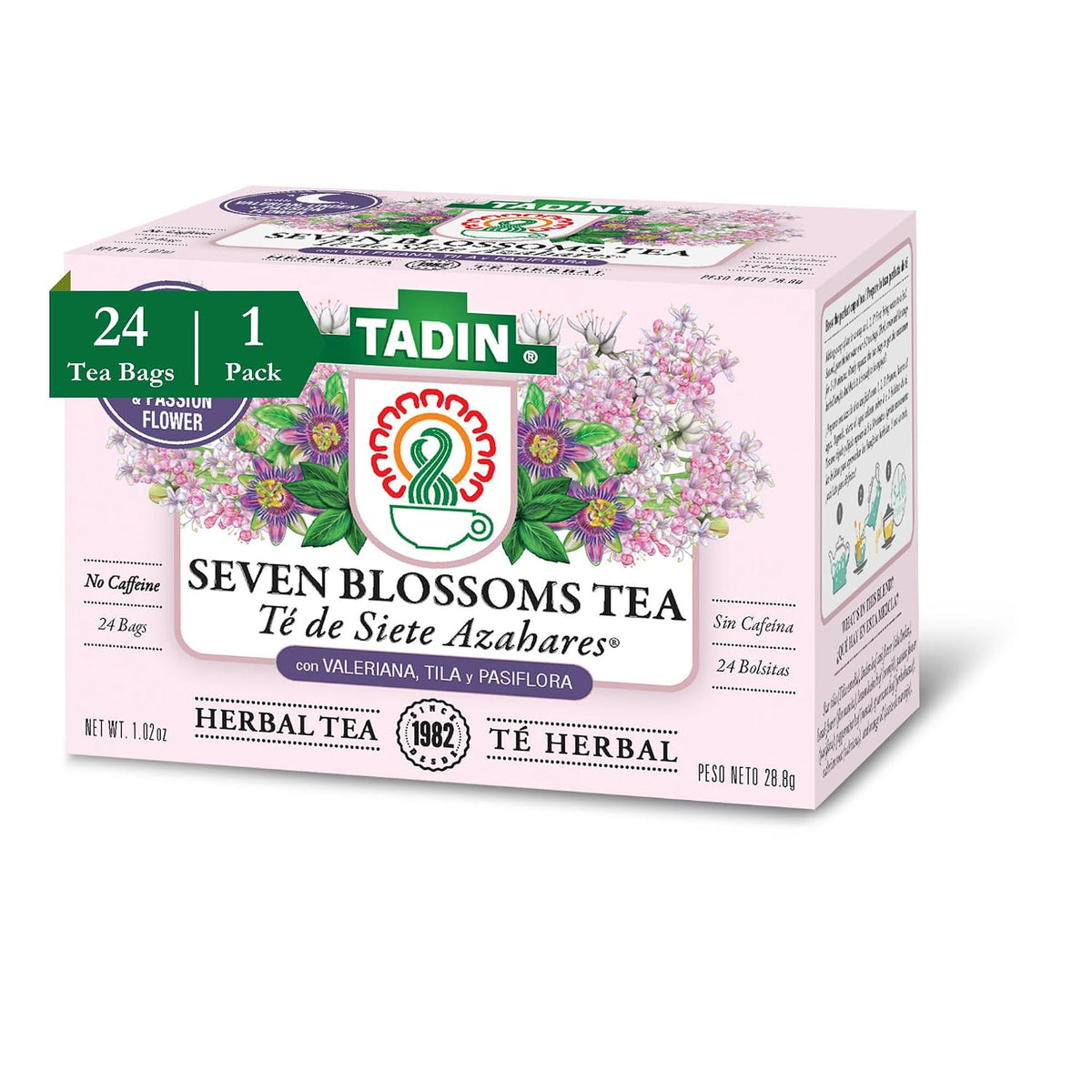 Tadin Seven Blossoms Tea, Herbal Tea, Caffeine Free, 24 Tea Bags Per Box, Pack of 1