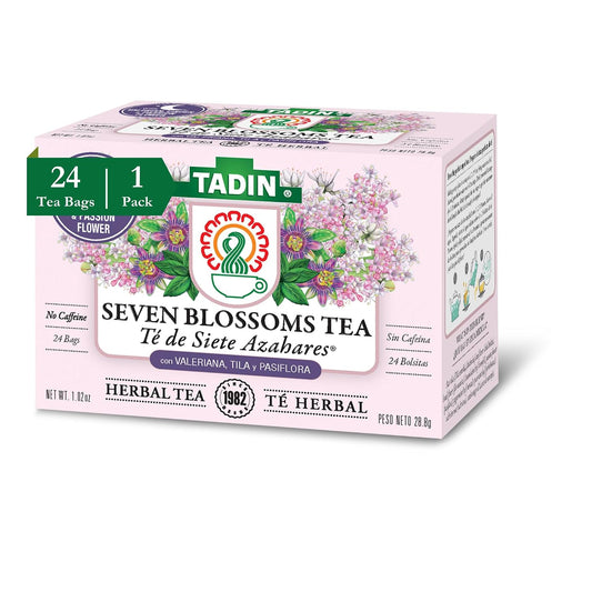 Tadin Seven Blossoms Tea, Herbal Tea, Caffeine Free, 24 Tea Bags Per Box, Pack of 1
