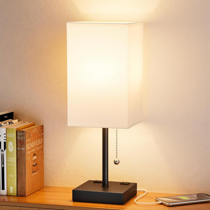 aooshine Small Table Lamp for Bedroom - Bedside Lamps for Nightstand, Minimalist Night Stand Light Lamp with Square Fabric Shade, Desk Reading Lamp for Kids Room Living Room Office Dorm