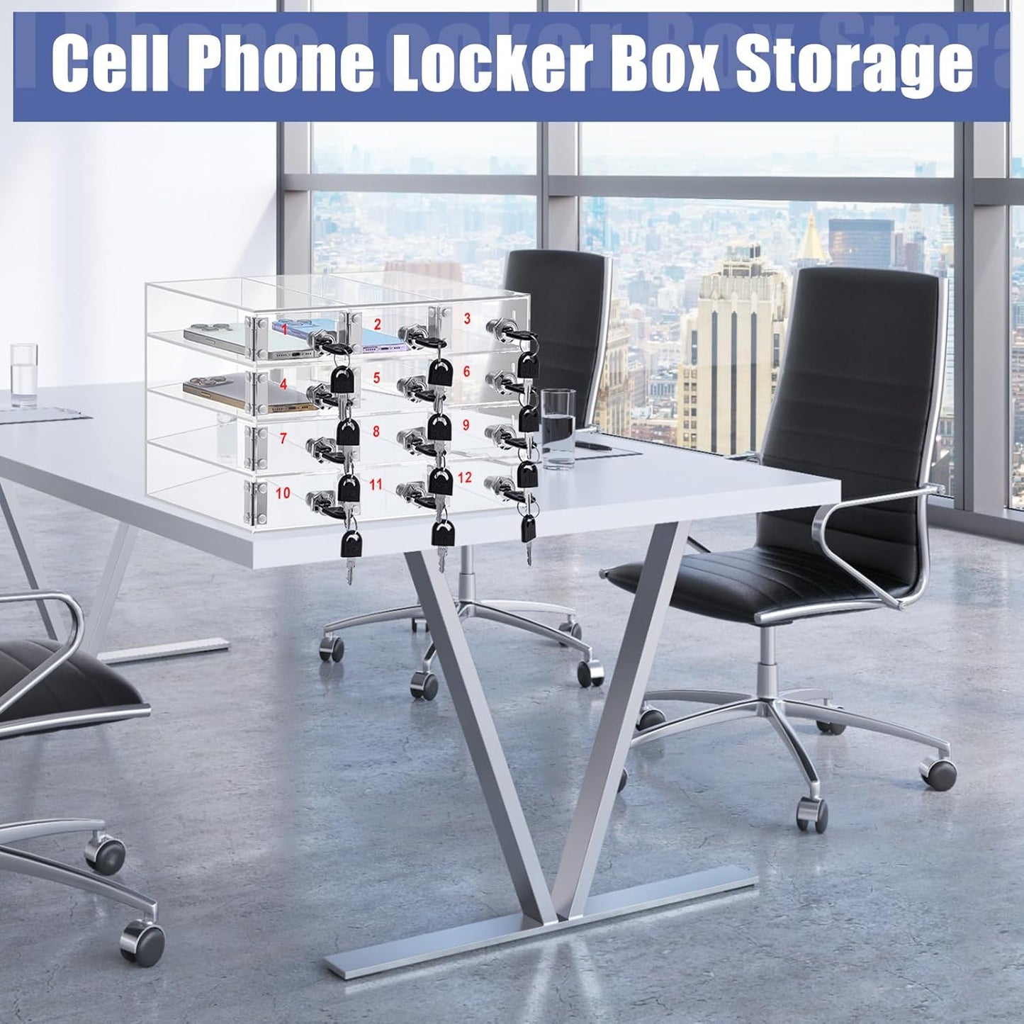 Layhit 20 Slots Cell Phone Locker Box for Classroom Clear Acrylic Cell Phone Storage Cabinet Bin with Door Locks for Classroom School Students Office Factory Employees