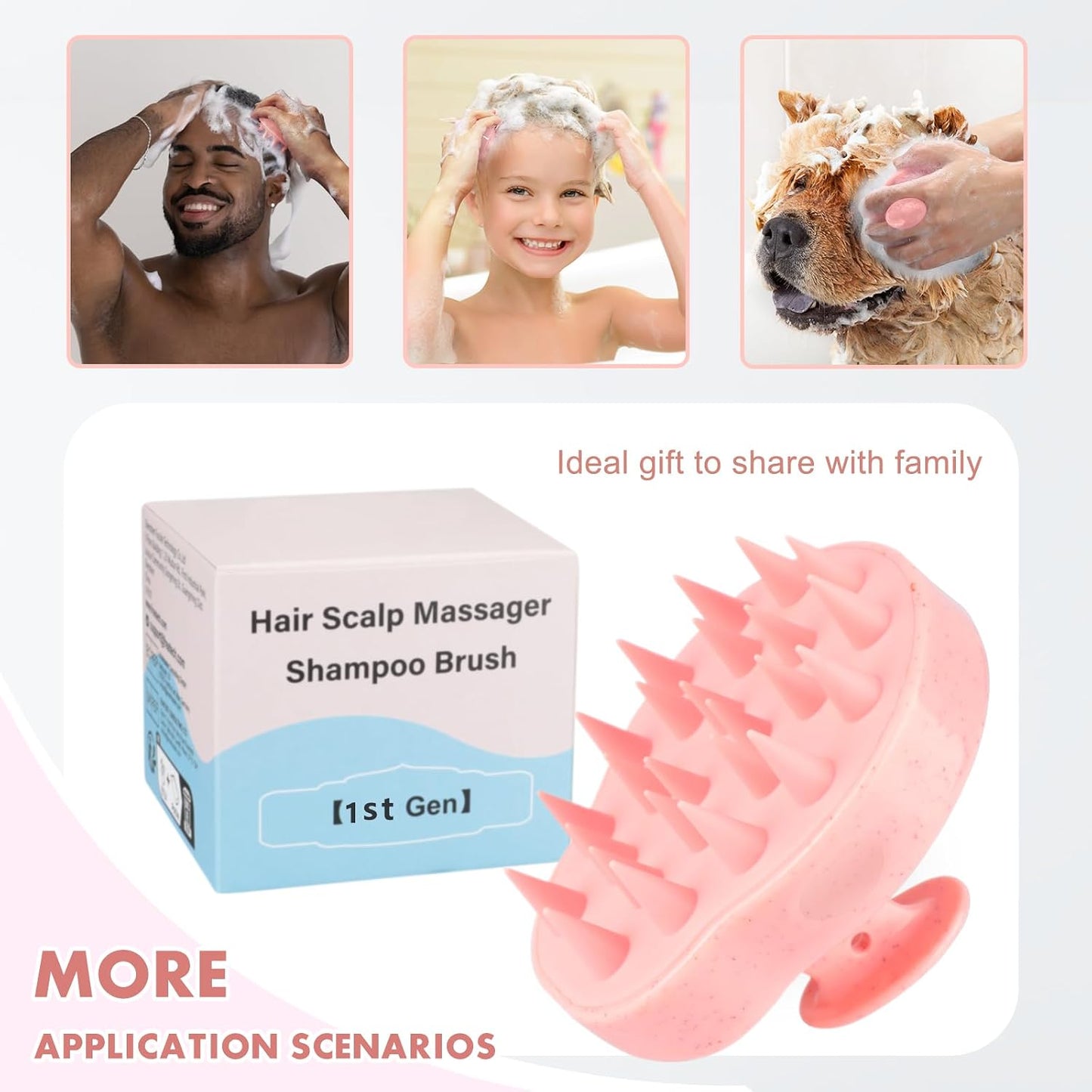 FREATECH Scalp Scrubber Scalp Massager Hair Growth, Shower Shampoo Brush with Silicone Bristles for Dandruff Removal and Hair Care, Wet & Dry Hair Massager Scalp Exfoliator for Men Women Kids，Black