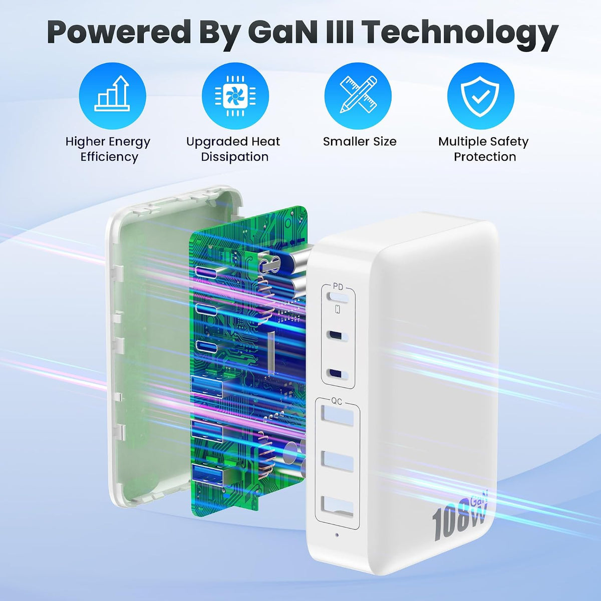USB C Charger 200W USB C Charger Block,Upgraded GaN III 8-Port Fast Charging Station Hub,PD 65W Laptop Charging Adapter Compatible with MacBook Pro/Air,DELL,Steam Deck,iPhone 16/15/14,Galaxy S23/22