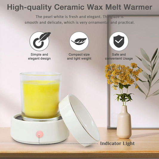 Candle Wax Melt Warmer with Safety Timer Auto Shut-Off Ceramic Electric Wax Burner Melter Timer Adjust Fragrance Intensity for Scented Wax Melts Candle Jars Essential Oils Home Office Gift Decor