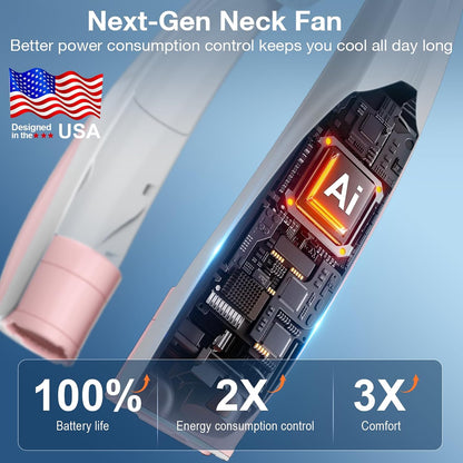 Hionly AI Neck Fan, 6 Speeds Adjustable Portable Personal Fan Rechargeable, Faster Cooling Wearable Fan, Ultra Quiet for Home, Office, Travel, Outdoor
