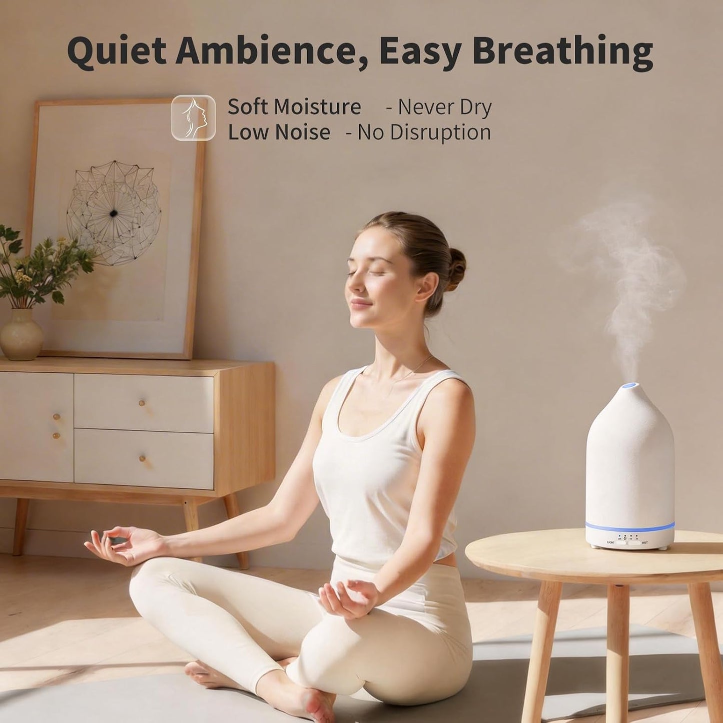 URPOWER 180ML Ceramic Essential Oil Diffuser, Ultrasonic Aromatherapy Diffuser with 7-Color Lights, Auto Shut-Off, Quiet Oil Diffuser for Bedroom, Home Office
