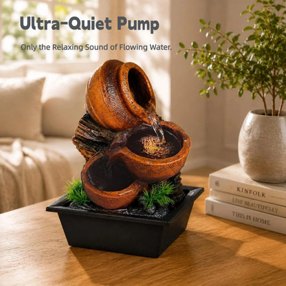 Tabletop Water Fountains, 10.6" Indoor Waterfall with Relaxing Warm Lights & Quiet Pump, Small Soothing Sound Machine, Feng Shui Decor for Good Luck, Relaxation & Meditation